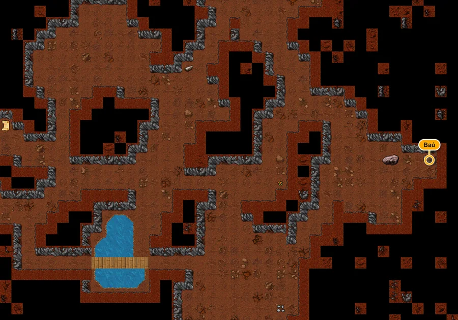 Mapa da dungeon Black Knight com o baú marcado