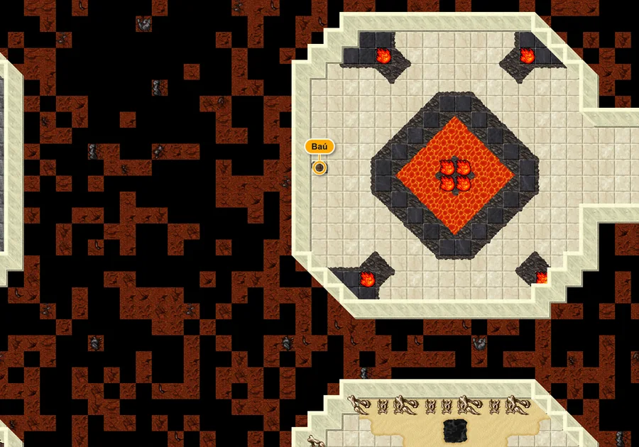 Mapa da dungeon Arcanum com o baú marcado