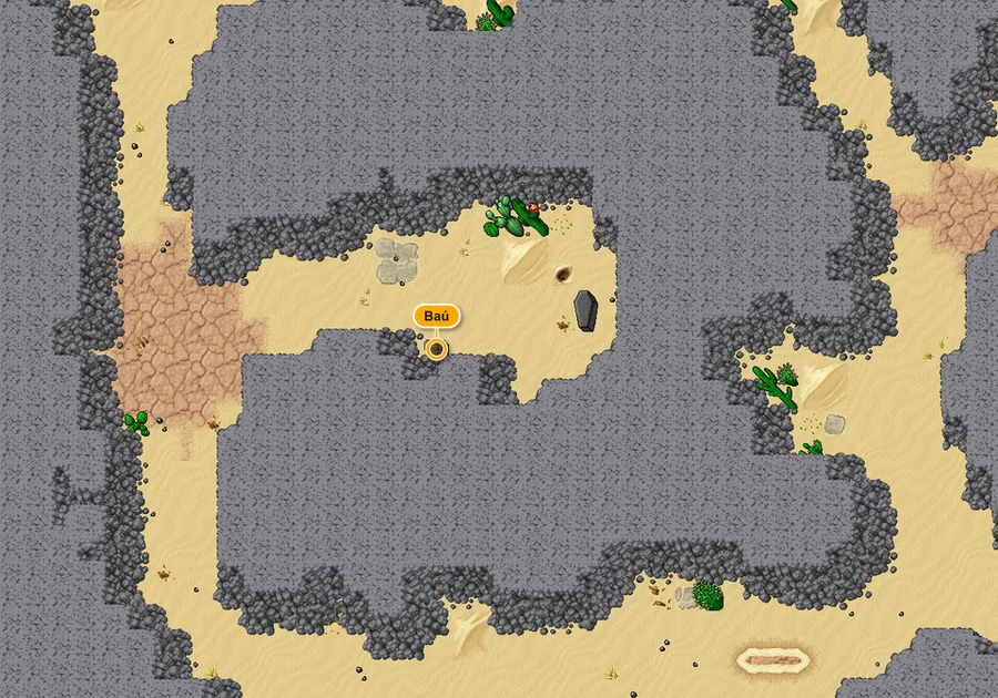 Mapa da dungeon Skeleton Elite com o baú marcado