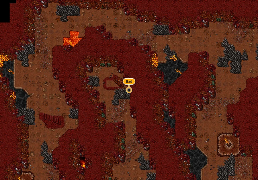 Mapa da dungeon Hellspawn com o baú marcado