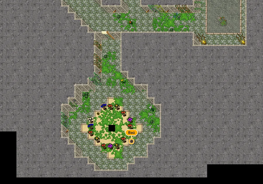 Mapa da dungeon Dream Courts (verão) com o baú marcado