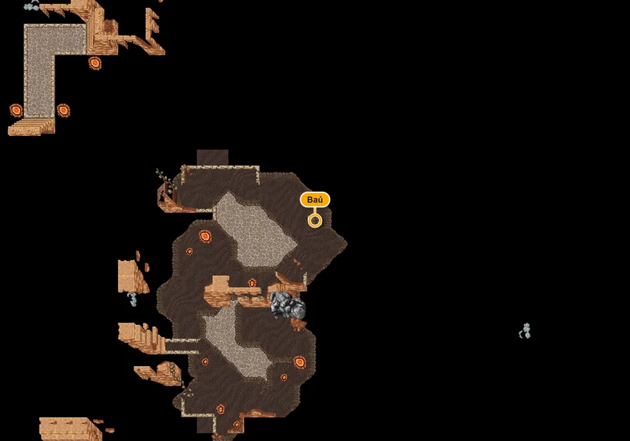 Mapa da dungeon Prisão de Roshamuul com o baú marcado