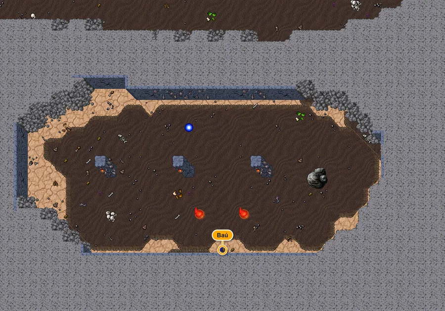 Mapa da dungeon Claustrophobic Inferno com o baú marcado