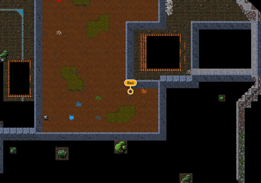 Mapa da dungeon Ebb and Flow com o baú marcado