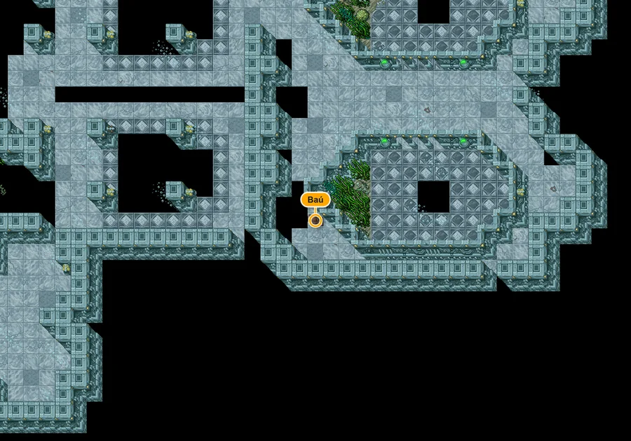 Mapa da dungeon Deeplings com o baú marcado