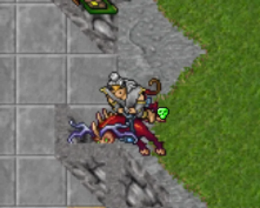 Personagem sentado na montaria