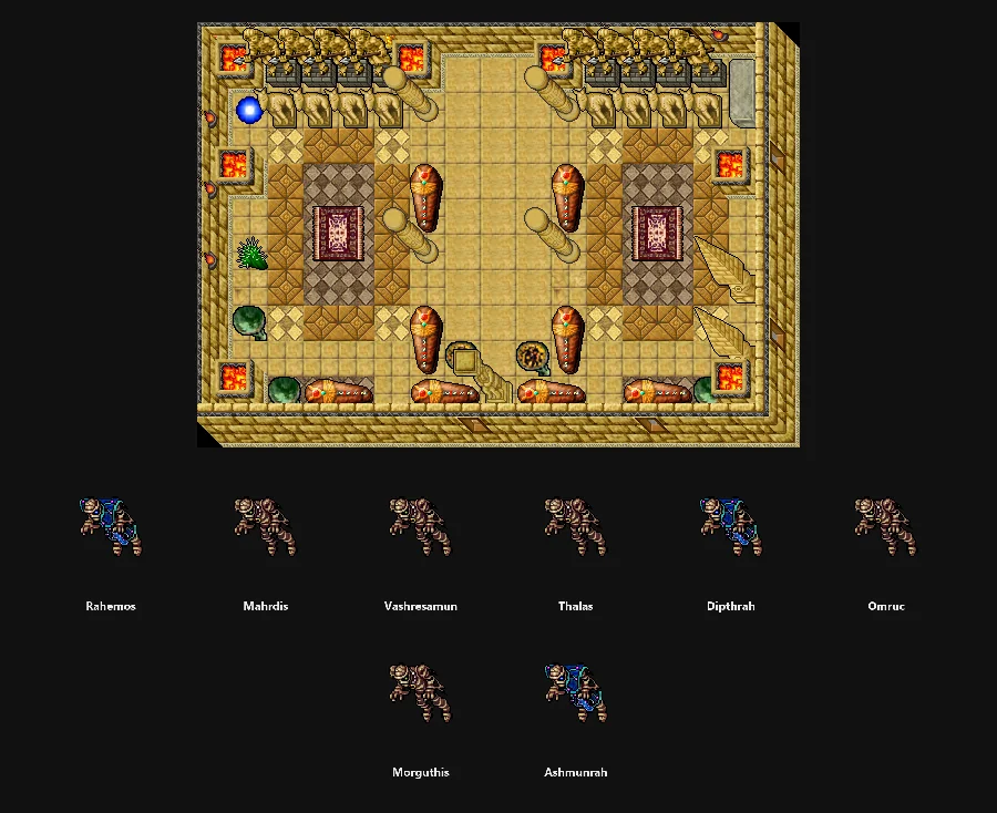 Arena e bosses do salão Faraós